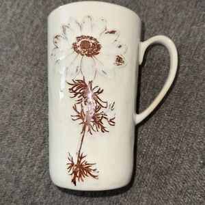 TAG Coffee Tea Mug Cup Ivory Ceramic Incised  Floral blue Inside G7